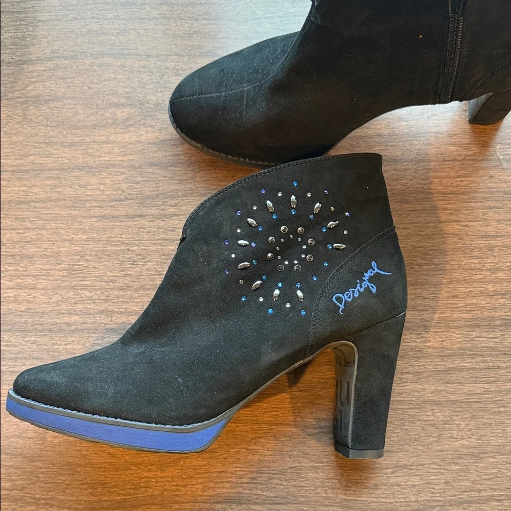 DESIGUAL JEWELED DESIGNER Black and Blue Women's Ankle Boots PARTY BUSINESS CAS - Picture 2 of 8